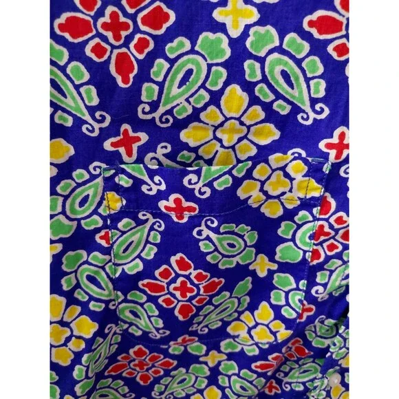 J Crew Hawaiian Shirt Men's Med Blue Floral Short Sleeve Button Up Camp Resort - Picture 4 of 10